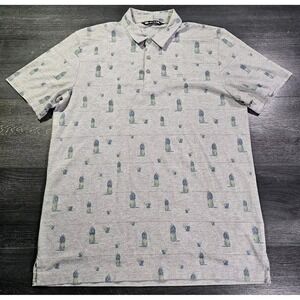 Travis Mathew Havana Nights Polo Shirt Men L Gray Pineapple All Over Print Golf